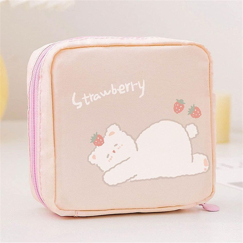 Women Girls Travel Kawaii Makeup Bag Sanitary Pads Bag Napkin Pouch Cosmetic Bags Coin Purse(pink)