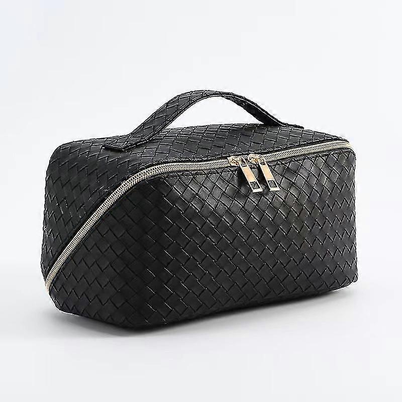 Weave Makeup Bag,cosmetic Bag Leather Woven Cosmetic Travel Bag Double Layer Makeup Bags For Women Makeup Pouch Portable Zipper Bags Gifts