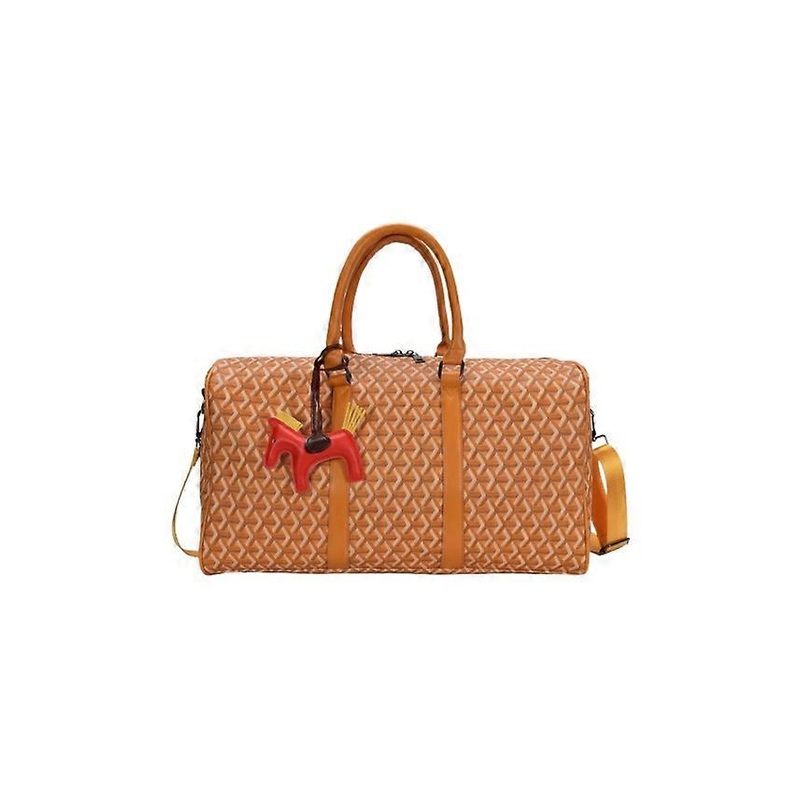 Yellow Dogtooth Waterproof PU Travel Bag Luggage Storage Bag Yellow