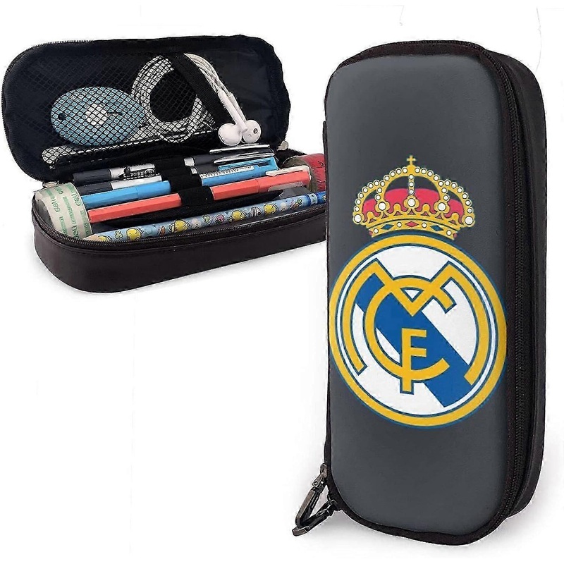 V109 Real Madrid Leather Pencil Case Stationery Bag Office Portable Storage Box Cosmetic Folder