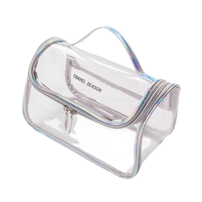 Waterproof Clear Makeup Bag with Handle Strap Travel Cosmetic Bag for Travel Black
